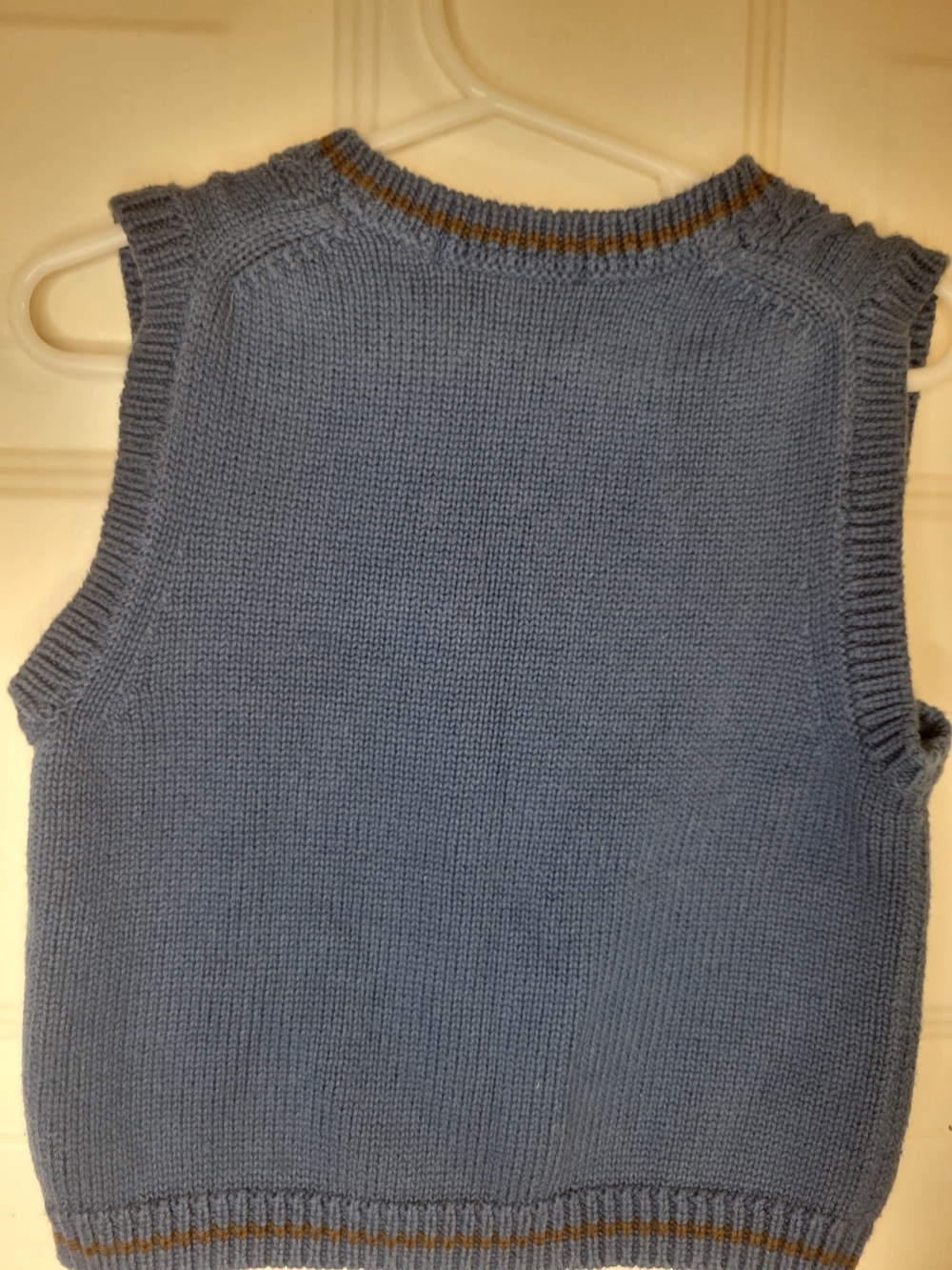 Janie and Jack Blue Cable Knit V-Neck Vest with Brown Trim - Picture 3 of 5